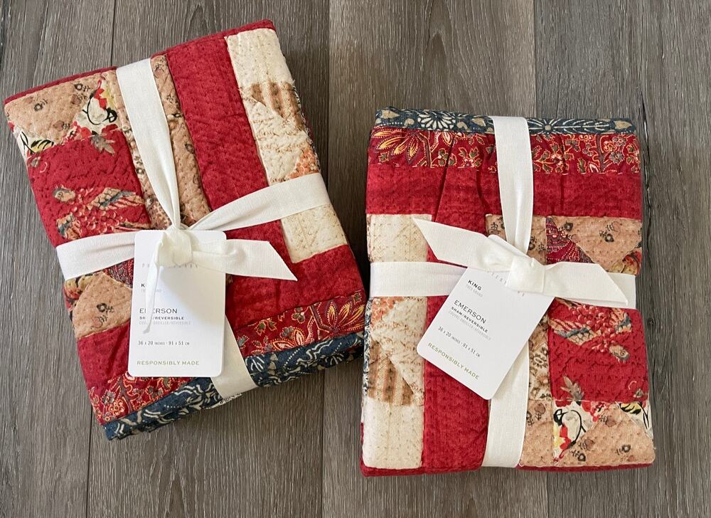 New Pottery Barn Emerson Quilted King Shams Set 2